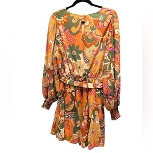 Flying Tomato Resort Orange Green Bishop Sleeve Dress